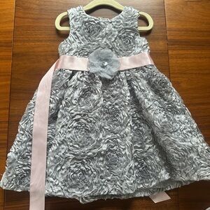 Rare Editions Gray Floral Dress with Pink Sash